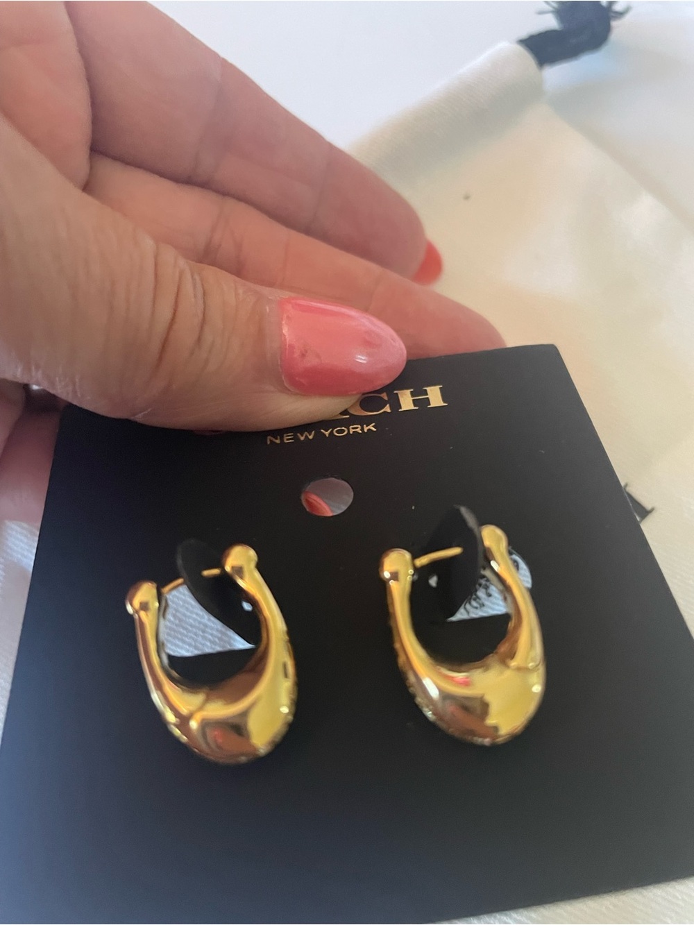 Coach Gold Tone Mini Horseshoe Hoop Earrings - Picture 4 of 6